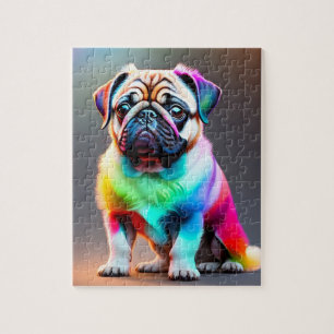 Farbiger Niedlicher Mops mit Regenbogenfarben, Mop Puzzle