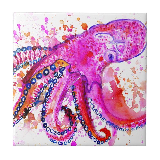 Farbiger Oktopus Art02 Fliese (Vorderseite)