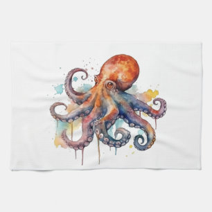 farbiger Oktopus in Aquarellfarbe Geschirrtuch