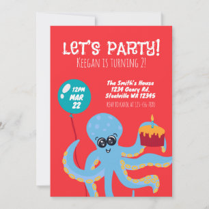 Farbiger Oktopus Ozean Jungen Zweiter Geburtstag  Einladung