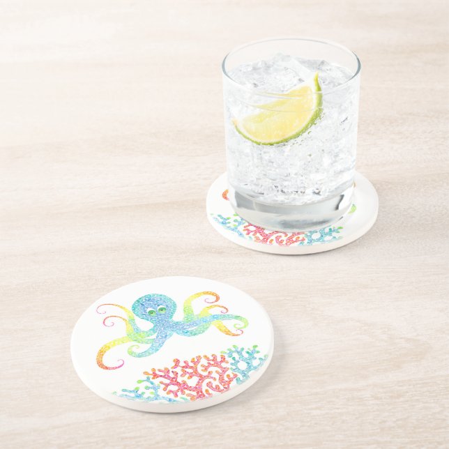 Farbiger Oktopus Sandstein Untersetzer (Seite)