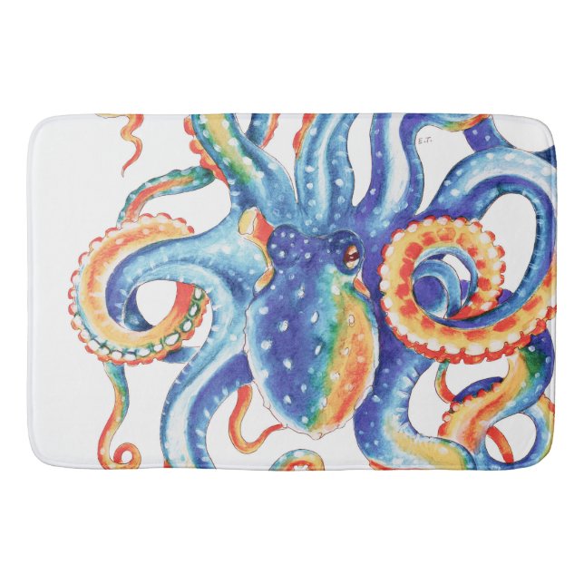 Farbiger Oktopus Wasserfarben Kunst, Dichtung und  Badematte (Vorderseite)
