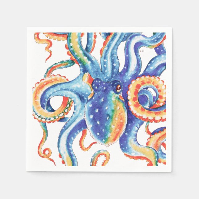 Farbiger Oktopus Wasserfarben Kunst, Dichtung und  Serviette (Vorderseite)