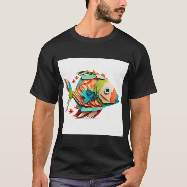Farbiger Origami-Fisch T-Shirt (Vorderseite)