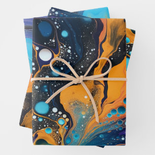Farbiger Paint-Pour-Stil Papier-Pack 363: 39 Geschenkpapier Set
