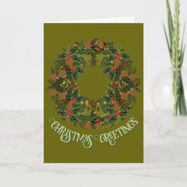 Farbiger Paisley-Kranz auf grüner Weihnachtskarte Feiertagskarte