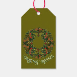 Farbiger Paisley-Kranz auf grüner Weihnachtskarte Geschenkanhänger