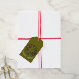 Farbiger Paisley-Kranz auf grüner Weihnachtskarte Geschenkanhänger