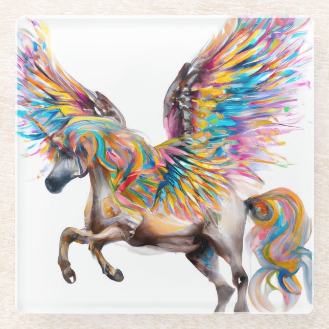 Farbiger Pegasus Glasuntersetzer (Vorderseite)