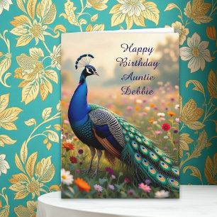 Farbiger Pfau Tante personalisierter Geburtstag Karte