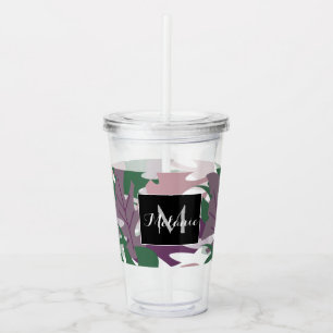 Farbiger Pflanzenblatt-Name Monogramm Acryltrinkbecher
