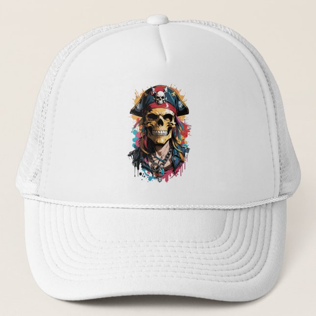 Farbiger Piratenschädel Truckerkappe (Vorderseite)