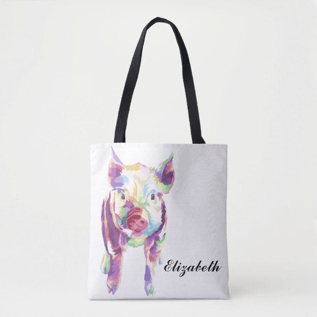 Farbiger Pop Art Pig Personalisierte Totasche (Vorderseite)
