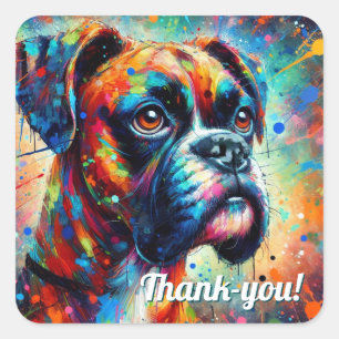 Farbiger Pop Boxer Dog Grün Blau Aquamarin Gelb Quadratischer Aufkleber