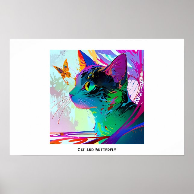 Farbiger Pop Kunst bearbeitbare Katze und Schmette Poster (Vorne)