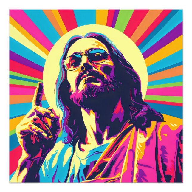 Farbiger Pop Kunst Cool Jesus Fotodruck (Vorne)