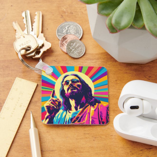 Farbiger Pop Kunst Cool Jesus Schlüsselanhänger (Schreibtisch)