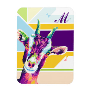 Farbiger Pop Kunst Ziege Mit Monogramm Magnet