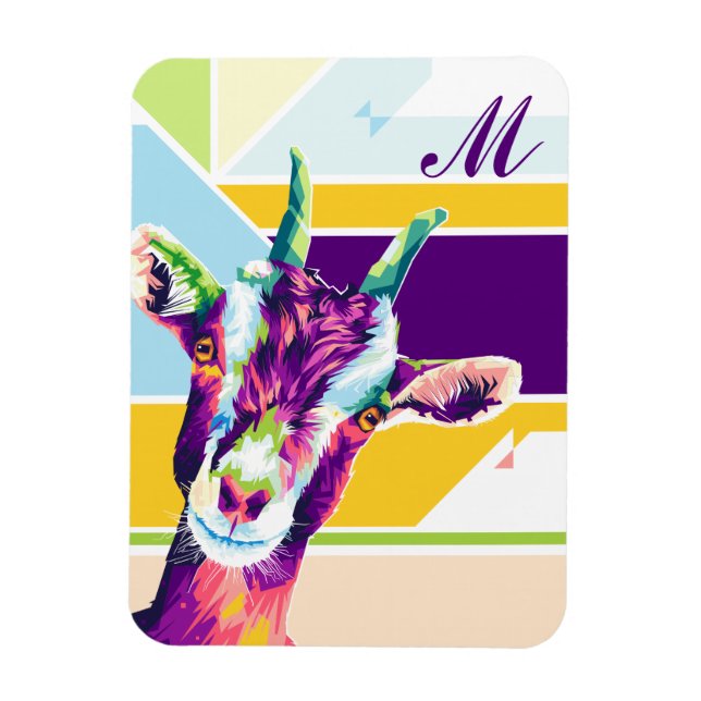 Farbiger Pop Kunst Ziege Mit Monogramm Magnet (Vertikal)