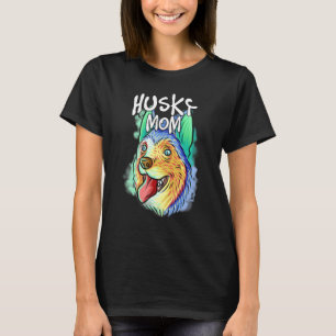 Farbiger Pop Portrait Husky Dog Mama Muttertag m T-Shirt