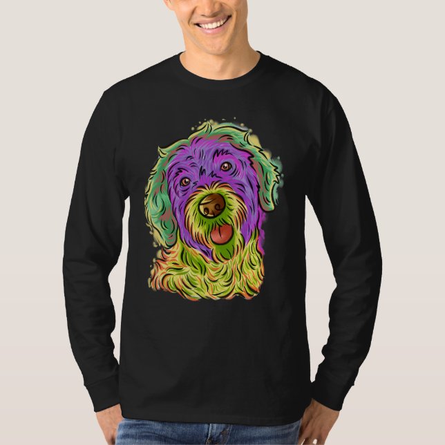Farbiger Pop Portrait Portugiesischer Wasserdog Ma T-Shirt (Vorderseite)