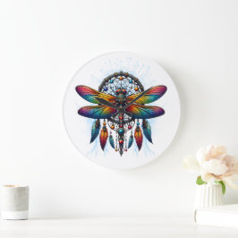 Farbiger psychedelischer Libellen-Traumfänger Boho Große Wanduhr