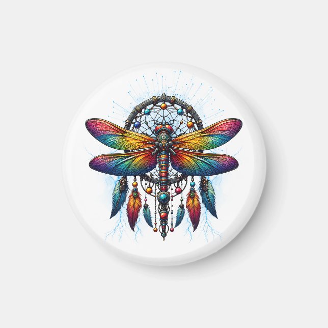 Farbiger psychedelischer Libellen-Traumfänger Boho Magnet (Vorne)