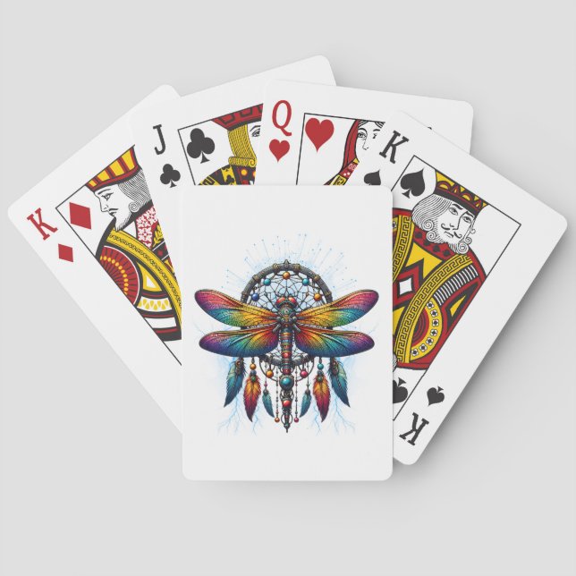 Farbiger psychedelischer Libellen-Traumfänger Boho Spielkarten (Rückseite)