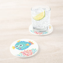 Farbiger Puffer Fisch Sandstein Untersetzer