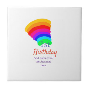 Farbiger Regenbogen 1. Geburtstag Datum Name Nachr Fliese