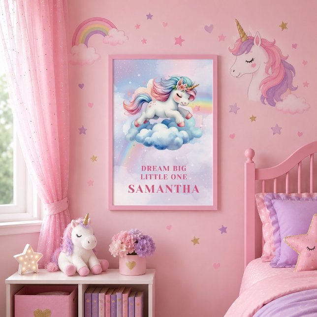 Farbiger Regenbogen-Einhorn-Geburtstagswandposter Poster (Colorful Rainbow Unicorn Girl Birthday Wall Poster)