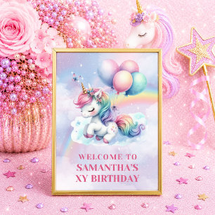 Farbiger Regenbogen-Einhorn-Zauber-Mädchen-Willkom Poster
