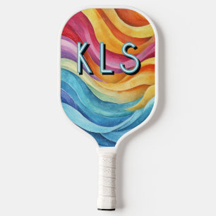Farbiger Regenbogen Farbiger Swirbel Monogramm Pickleball Schläger