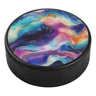 Farbiger Regenbogen-Glitzer Agate Pattern Monogram Eishockey Puck