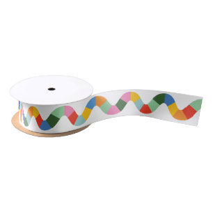 Farbiger Regenbogen-Karo Wavy Line und White Line Satinband