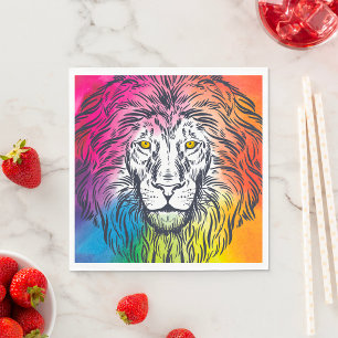 Farbiger Regenbogen Löwenkopf Bold Wildlife Serviette
