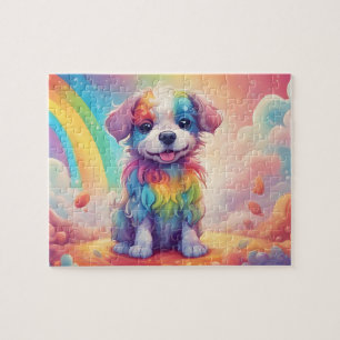 Farbiger Regenbogen Niedlich Kleiner Wasserfarbhun Puzzle