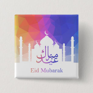 Farbiger Regenbogen Polygonal Eid Mubarak Moschee Button
