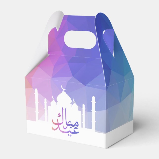 Farbiger Regenbogen Polygonal Eid Mubarak Moschee Geschenkschachtel (Vorderseite)