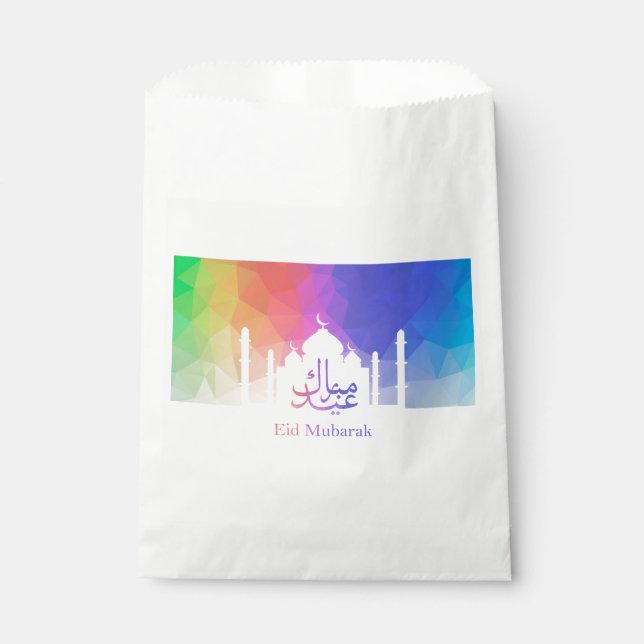 Farbiger Regenbogen Polygonal Eid Mubarak Moschee Geschenktütchen (Vorderseite)