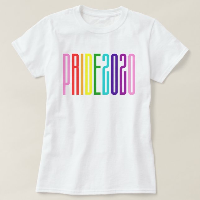 Farbiger Regenbogen Text LGBTQ Gay Pride 2020 T-Shirt (Design vorne)