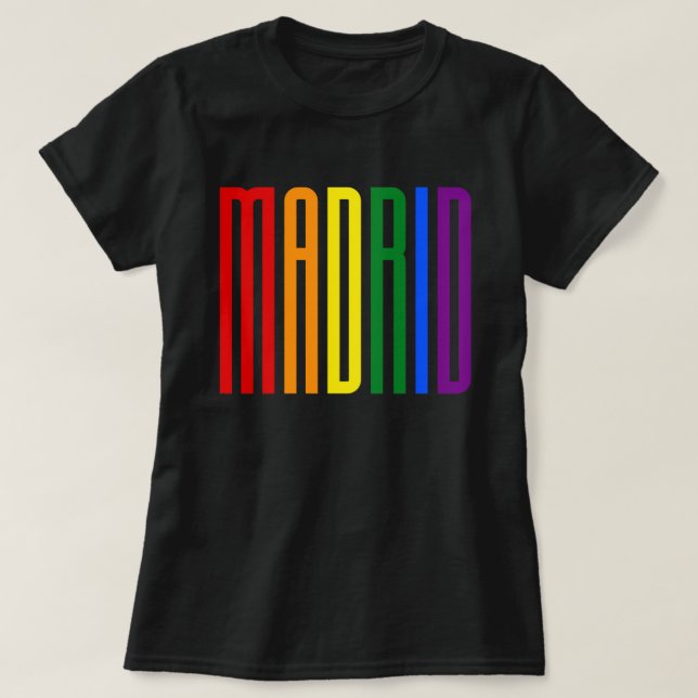 Farbiger Regenbogen Text LGBTQ Madrid Gay Pride LG T-Shirt (Design vorne)