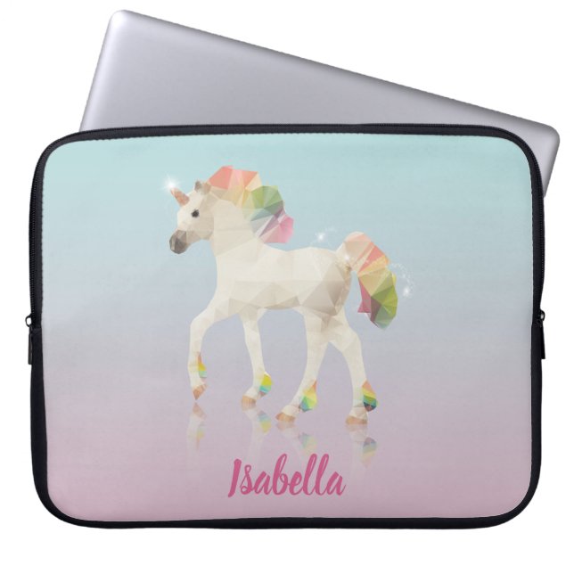 Farbiger Regenbogen Unicorn Poly Name - Laptop-Sie Laptopschutzhülle (Vorderseite)