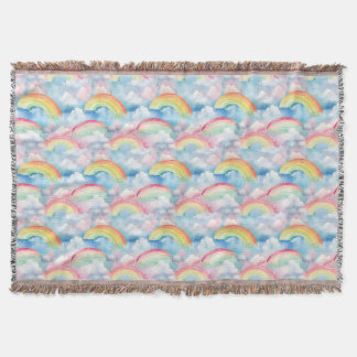 Farbiger Regenbogen, Wolke und Schneeflocke Nahtlo Decke