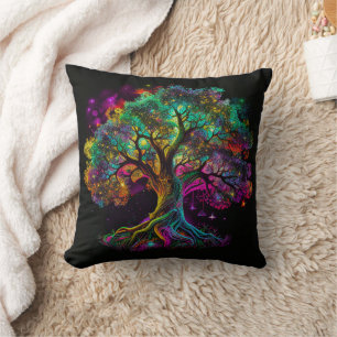 Farbiger Regenbogenbaum Glühwürmchen Moderne Kunst Kissen