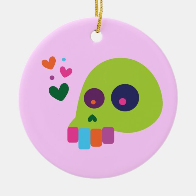 Farbiger Regenbogenschädel Keramik Ornament (Vorne)