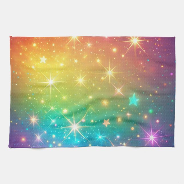 Farbiger Regenbogensternraum Geschirrtuch (Horizontal)