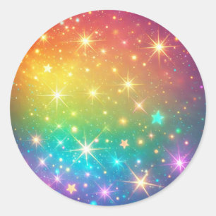 Farbiger Regenbogensternraum Runder Aufkleber