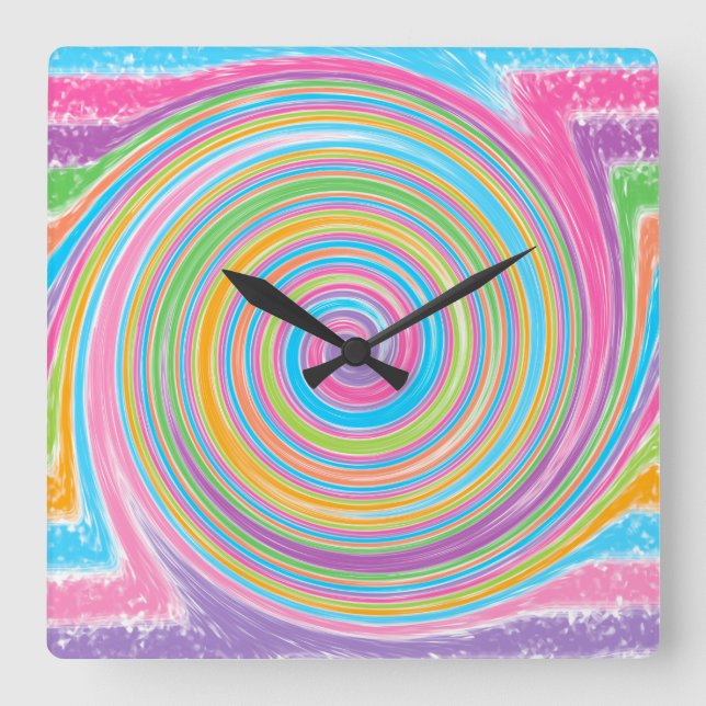 Farbiger Regenbogenwirbel Quadratische Wanduhr (Vorderseite)