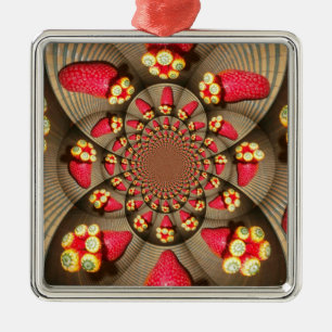 Farbiger roter Genuss: Erdbeeren-Kaleidoskop-Kunst Ornament Aus Metall
